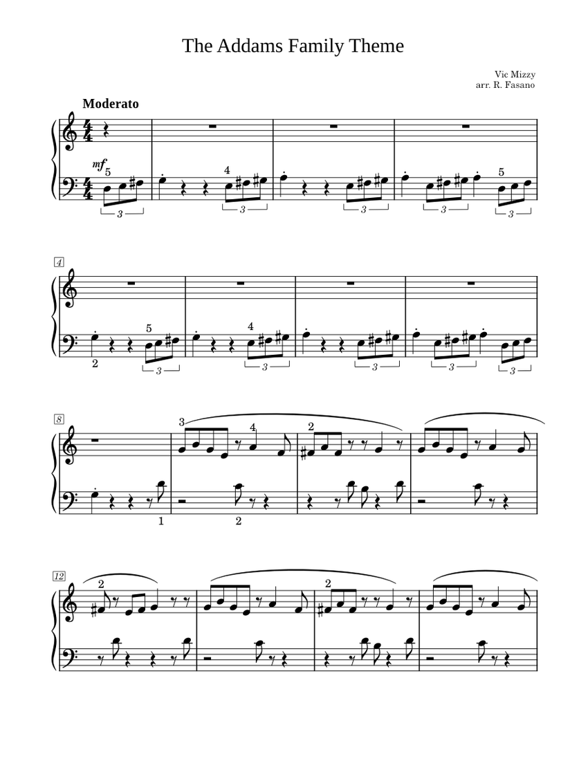the addams family theme easy Sheet music for Piano (Solo)