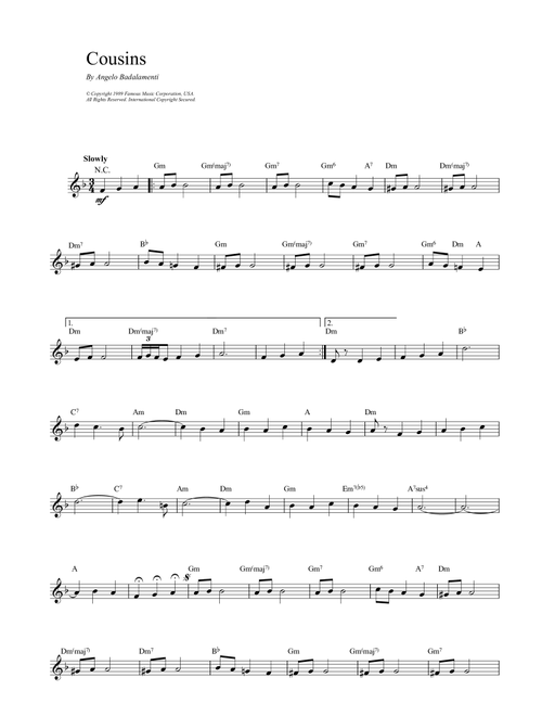 Cousins - Angelo Badalamenti (Lead Sheet - Fake Book)