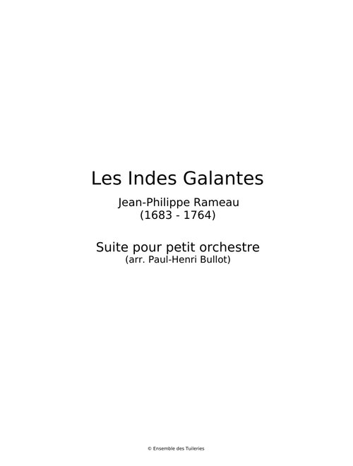 Les Indes Galantes (J.-P. Rameau) - Suite pour petit orchestre