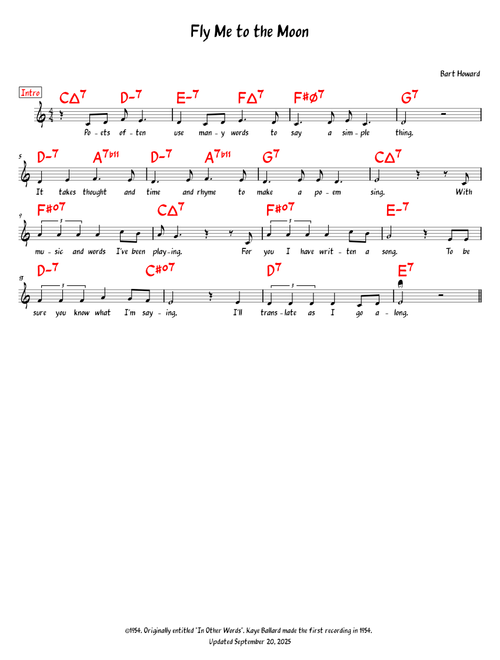 Fly Me To The Moon (In Other Words) – Bart Howard/Tony Bennett (Lead Sheet)
