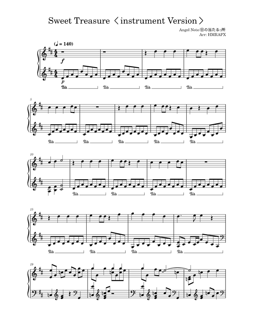 Sweet Treasure (Inst. Ver.) – Angel Note 绫地宁宁角色曲改编 - piano tutorial
