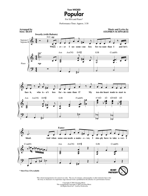 Popular (from Wicked) (arr. Mac Huff) - Stephen Schwartz (Choral, SSA)
