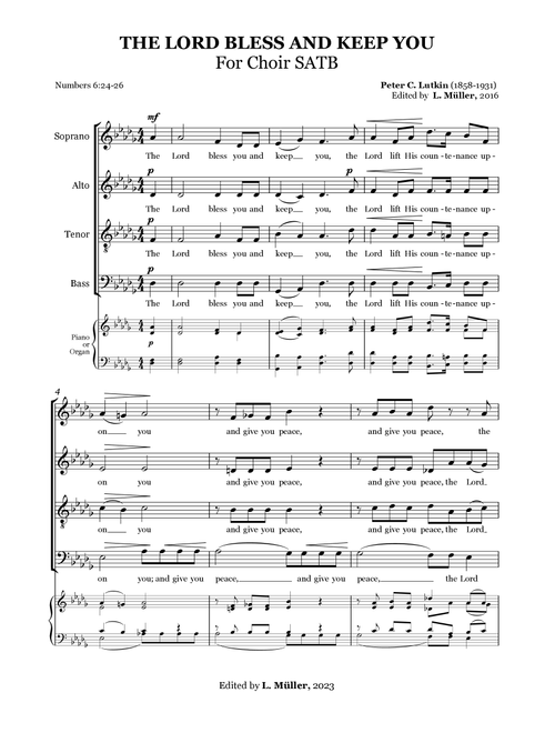 The Lord Bless You and Keep You – SATB Choir with Optional Organ in Db Major (Arr. Peter C. Lutkin) - Peter C Lutkin (Choral, SATB)
