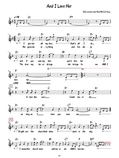 And I Love Her (Lead sheet with lyrics )