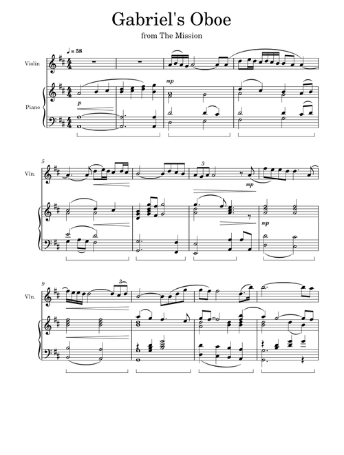 Gabriel's Oboe (piano and violin version)