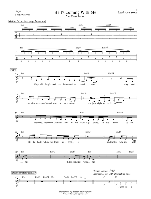 Hell's Comin' With Me (Arr. Lasse Gitz Thingholm) - Poor Man's Poison (Lead Sheet - Fake Book)