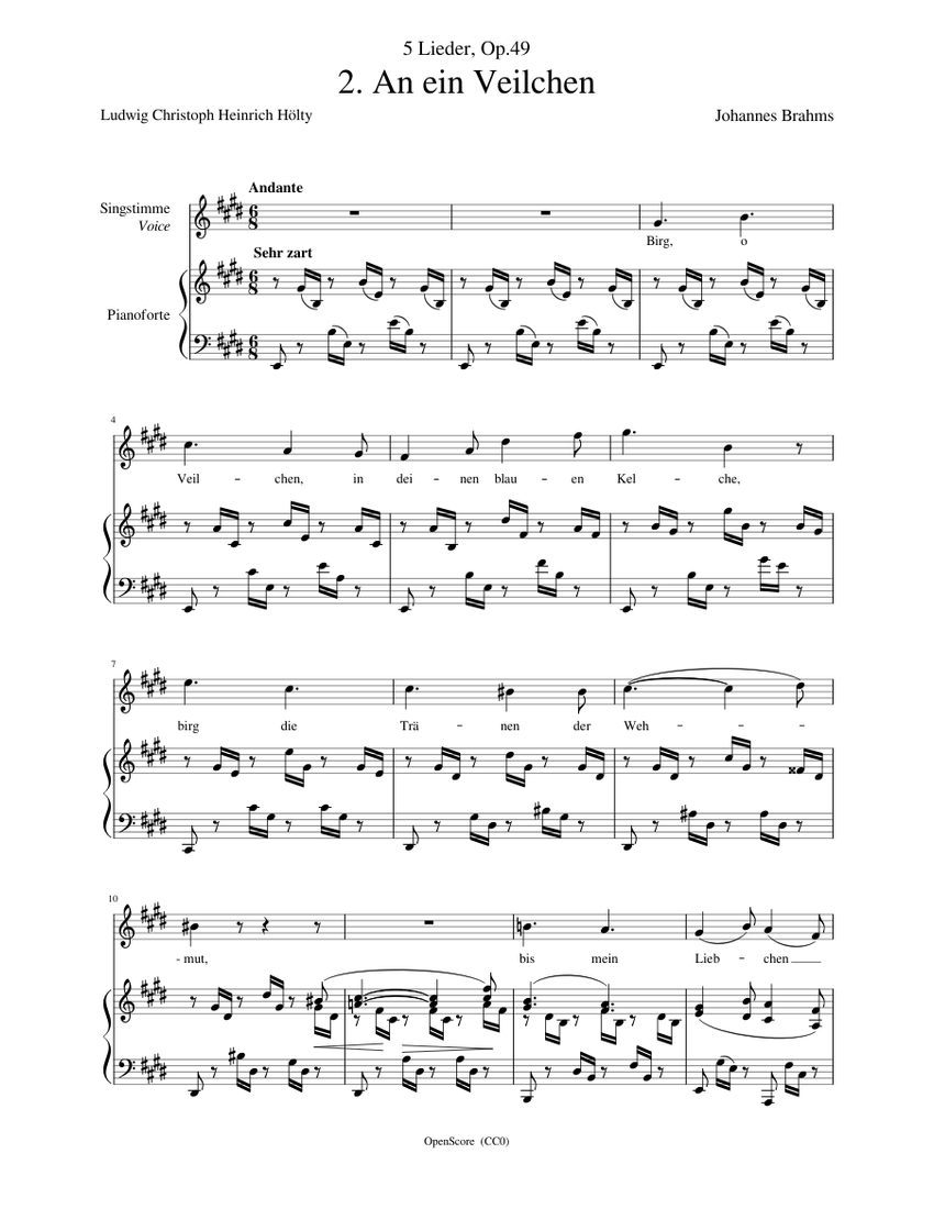 Brahms, Johannes - 5 Lieder, Op,49, No.2 - An ein Veilchen