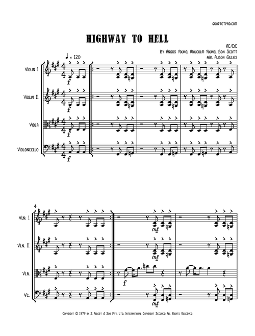 Highway To Hell (Arr. Alison Gillies) - AC/DC (String Quartet)