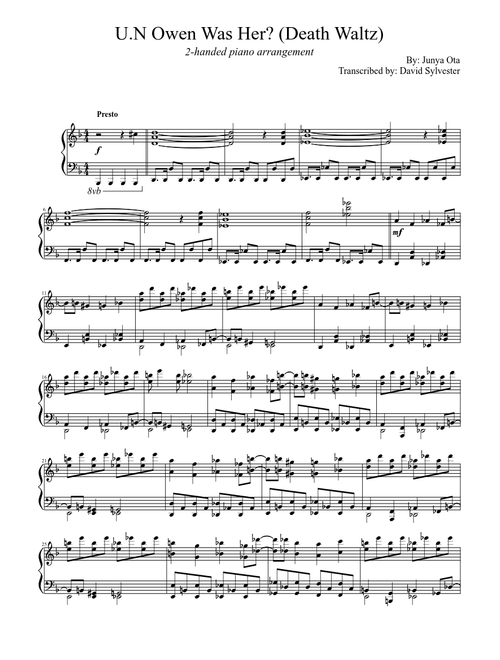 U.N Owen Was Her (Death Waltz) 2-handed piano arrangement (Update 4-03-14)