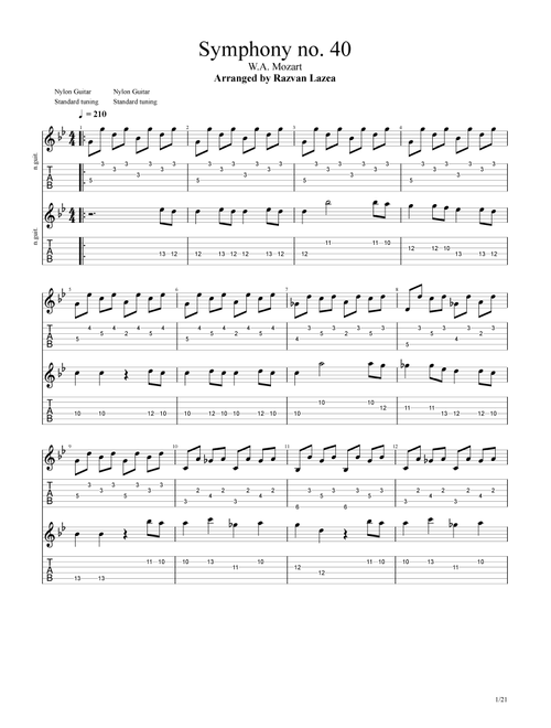 Mozart - Symphony no. 40 - Guitar Duet (Arr. Razvan Lazea) - W.A. Mozart (Guitar Tab)