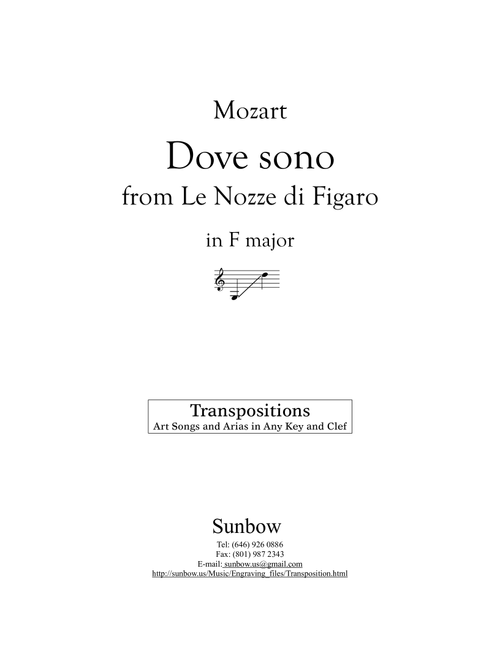 Mozart: Dove sono (transposed to F Major) (Arr. Sunbow) (Piano Vocal)
