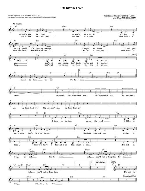 I'm Not In Love - 10Cc (Lead Sheet - Fake Book)