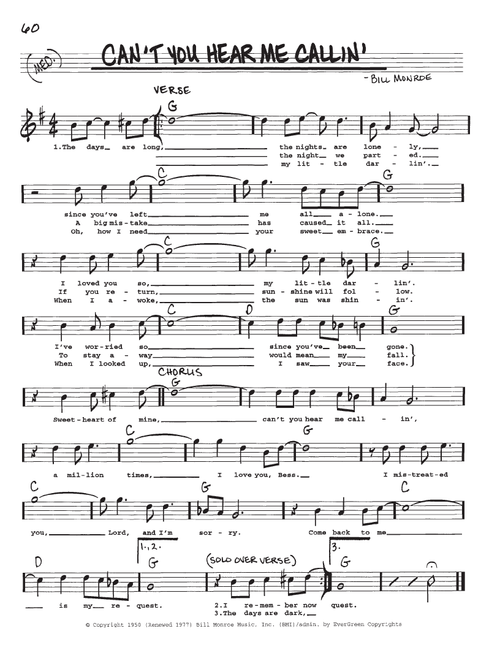 Can't You Hear Me Callin' - Bill Monroe (Real Book - Melody-Chords-Lyrics)
