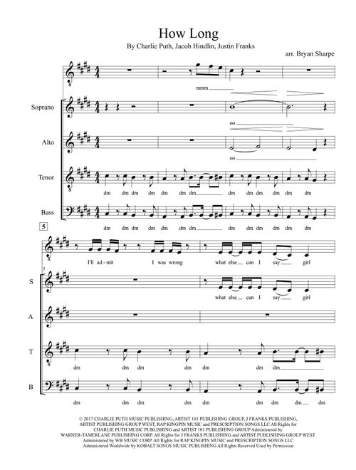 How Long (Arr. Bryan Sharpe) - Charlie Puth (Choral, SATB)