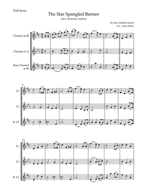 The Star Spangled Banner (USA National Anthem) for Clarinet Trio (Arr. Fabio Britto) - John Stafford Smith (Woodwind Ensemble)