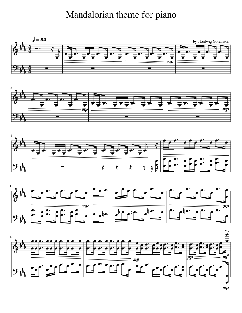 The Mandalorian Theme Ludwig Göransson Sheet music for Piano (Solo