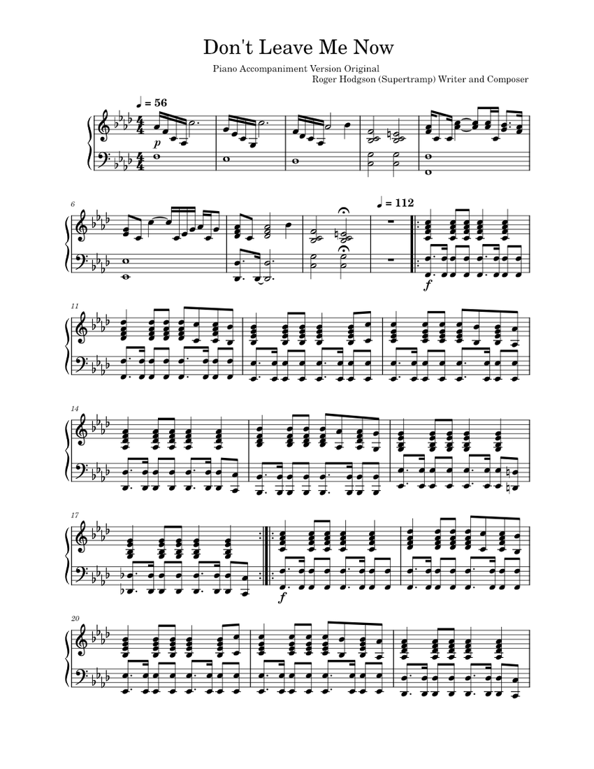 Supertramp Don T Leave Me Now Paroles Roger Hodgson (Supertramp) Writer and Composer – Supertramp Supertramp - Don 't leave me now Sheet music for Piano (Piano-Voice) | Musescore.com