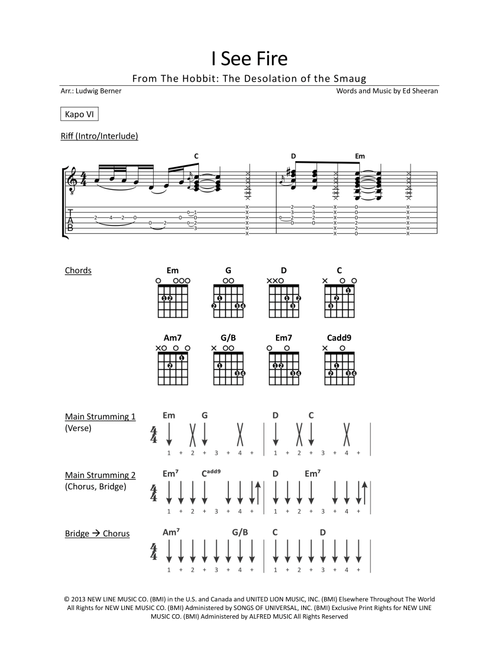 I See Fire (Arr. Ludwig Berner) - Ed Sheeran (Guitar Chords-Lyrics)