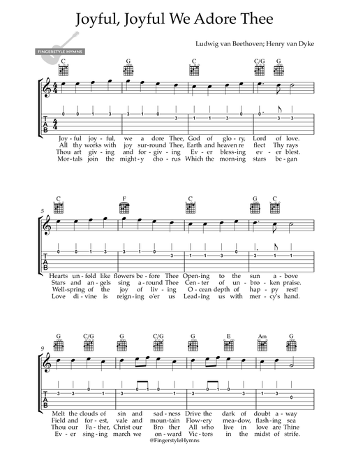 Joyful Joyful We Adore Thee - Lead Sheet (Arr. Fingerstyle Hymns) - Ludwig van Beethoven; Henry van Dyke (Lead Sheet - Fake Book)