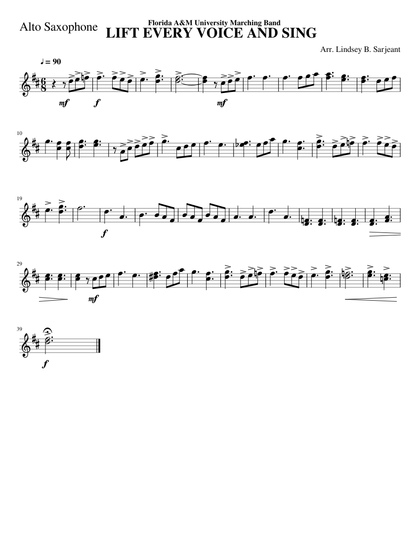 LIFT EVERY VOICE AND SINGAlto Saxophone Sheet music for Saxophone alto