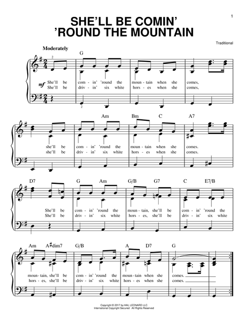 She'll Be Comin' 'Round The Mountain - Traditional (Very Easy Piano)