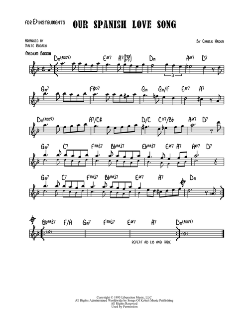 Our Spanish Love Song (Arr. Malte Rogacki) - Charlie Haden Quartet West (Lead Sheet - Fake Book)