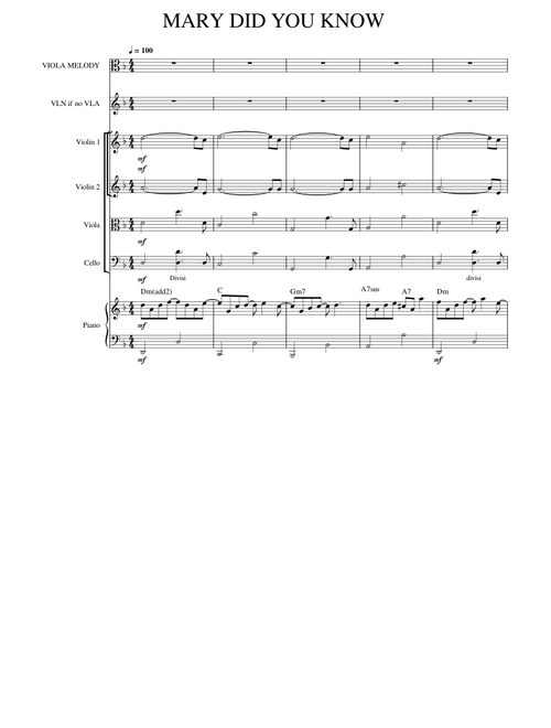 Mary Did You Know DMinor strings and piano ensemble
