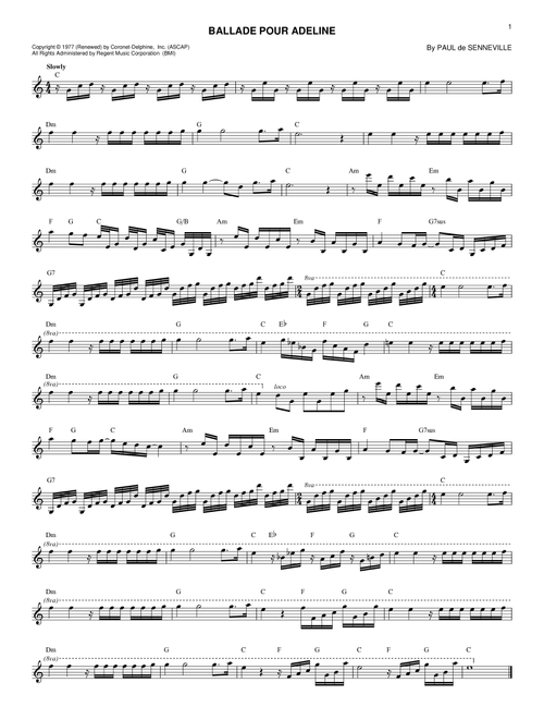 Ballade Pour Adeline - Paul de Senneville (Lead Sheet - Fake Book)