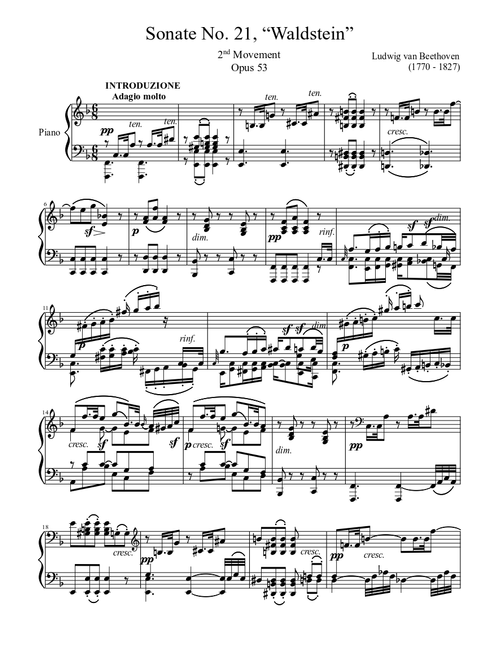 Sonate No. 21, “Waldstein” 2nd Movement