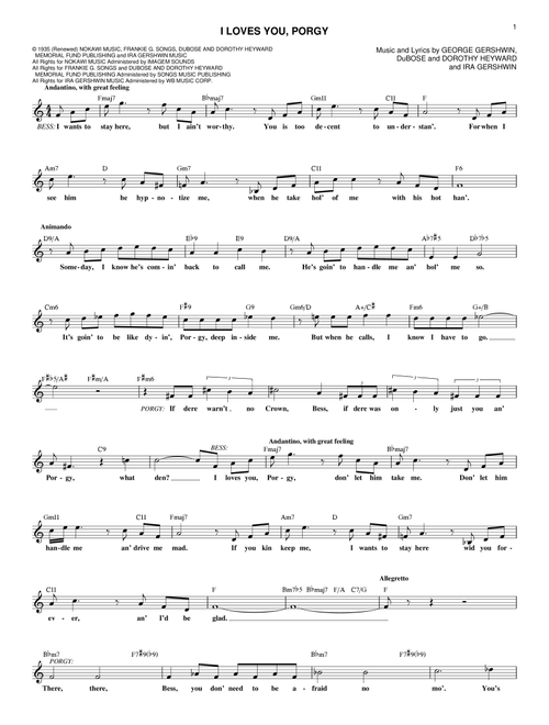 I Loves You, Porgy - George Gershwin, Ira Gershwin, DuBose Heyward (Lead Sheet - Fake Book)