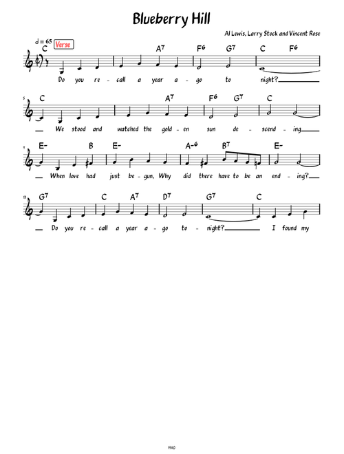 Blueberry Hill (Lead sheet with lyrics and verse ) Reprise