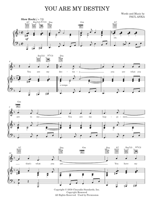 You are my destiny - Paul Anka (Piano-Vocal-Guitar)