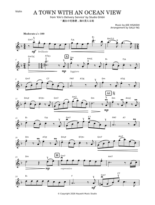 A Town with an Ocean View – Joe Hisaishi (violin arr. SN)