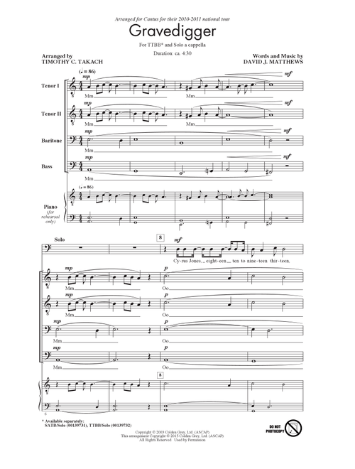 Gravedigger (Arr. Timothy C. Takach) - Dave Matthews, David J Matthews, Jerry Rubino (Choral)