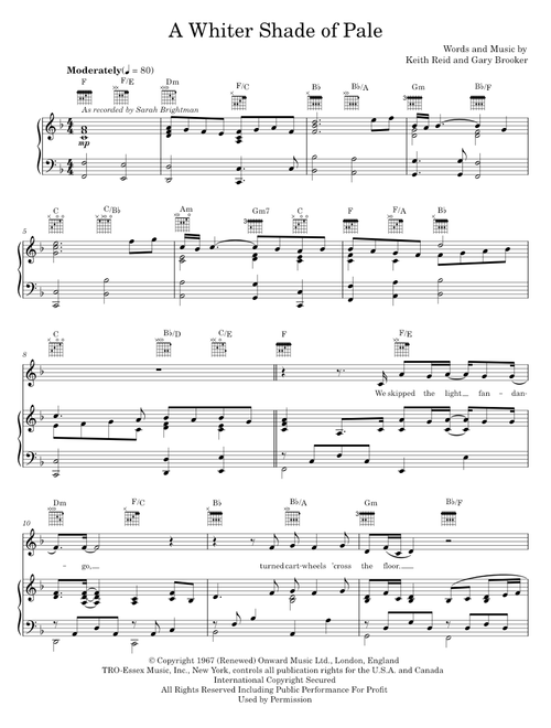 A Whiter Shade Of Pale - Annie Lennox, Procol Harum, Sarah Brightman (Piano-Vocal-Guitar)