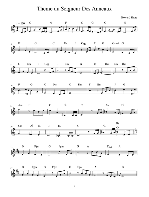 Theme du Seigneur Des Anneaux leadsheet