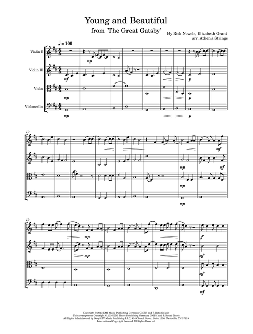 Young And Beautiful (Arr. Athena Strings) - Lana Del Ray (String Quartet)