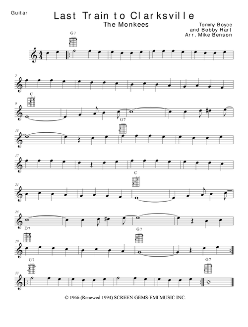 Last Train To Clarksville (Arr. Mike Benson) - The Monkees (Solo Guitar)