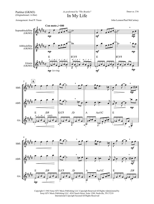 In My Life (Arr. Josef Peter Traun) - The Beatles (Small Ensemble)