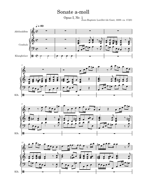Recorder Sonata No.1 in a-minor from "12 Recorder Sonata Op.1 " – Jean Baptiste Loeillet de Gant Jean Baptiste Loeillet de Gant Loeillet Sonate op. 1 a-moll Adagio