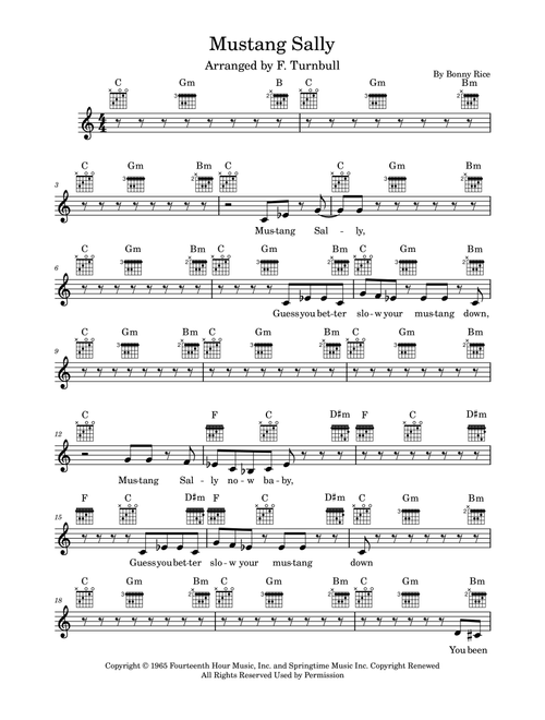 Mustang Sally (Arr. F. Turnbull) - Buddy Guy (Piano-Vocal-Guitar (Piano Accompaniment))