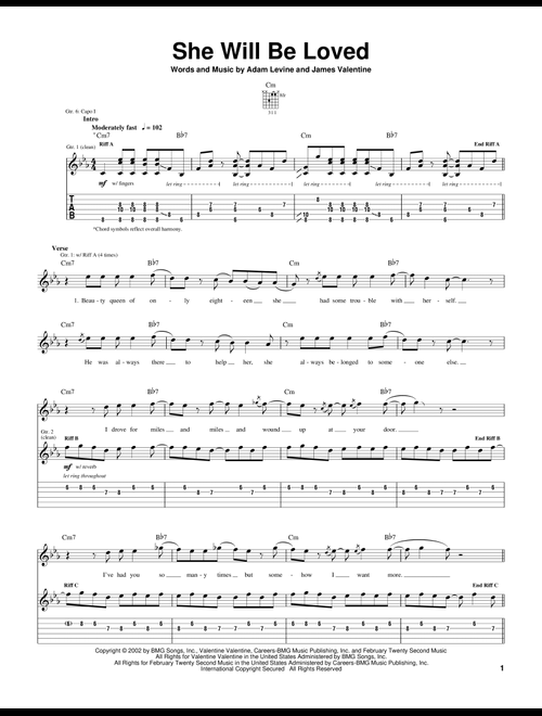 She Will Be Loved - Maroon 5 (Guitar Tab)