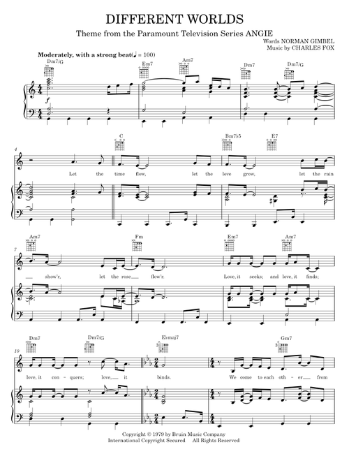 Different Worlds - Charles Fox, Norman Gimbel, TV Theme Song (Piano-Vocal-Guitar)