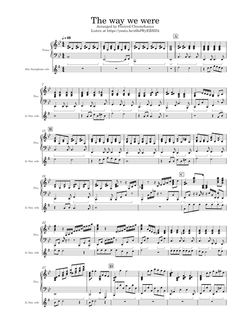The Way We Were – Barbra Streisand - Piano & Alto Sax Cover