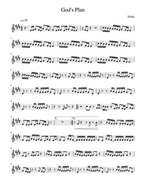 Drake - God's Plan - Alto Saxophone Sheet Music