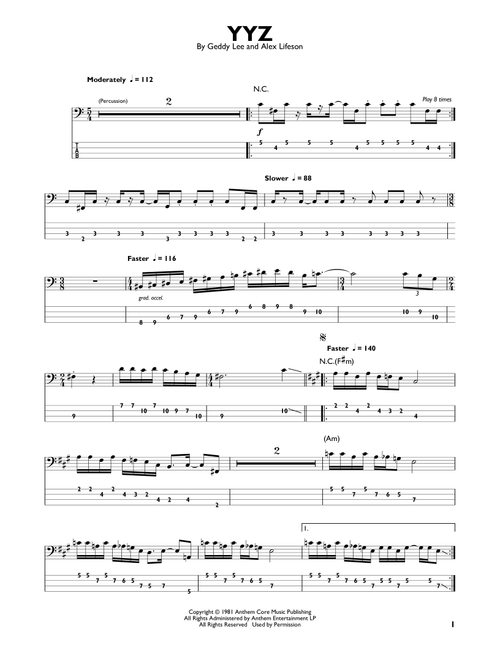 YYZ - Rush (Easy Bass Tab)
