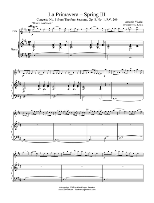 Allegro (iii) from La Primavera (Spring) RV. 269 for flute and piano (Arr. K. Krantz) - A. Vivaldi (Flute and Piano)