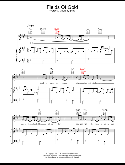Fields Of Gold - Eva Cassidy, Sting (Piano-Vocal-Guitar (Piano Accompaniment))