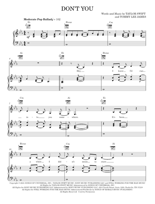 Don't You (Taylor's Version) (From The Vault) - Taylor Swift and Zayn (Piano-Vocal-Guitar)