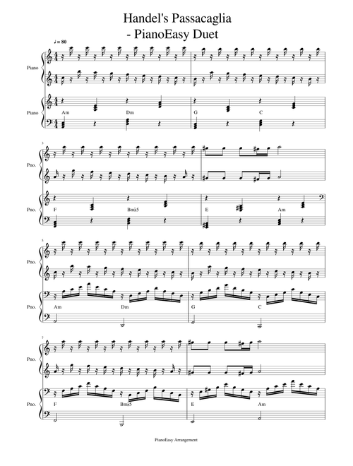 Passacaglia (Handel) - PianoEasy Duet - PianoEasy.online